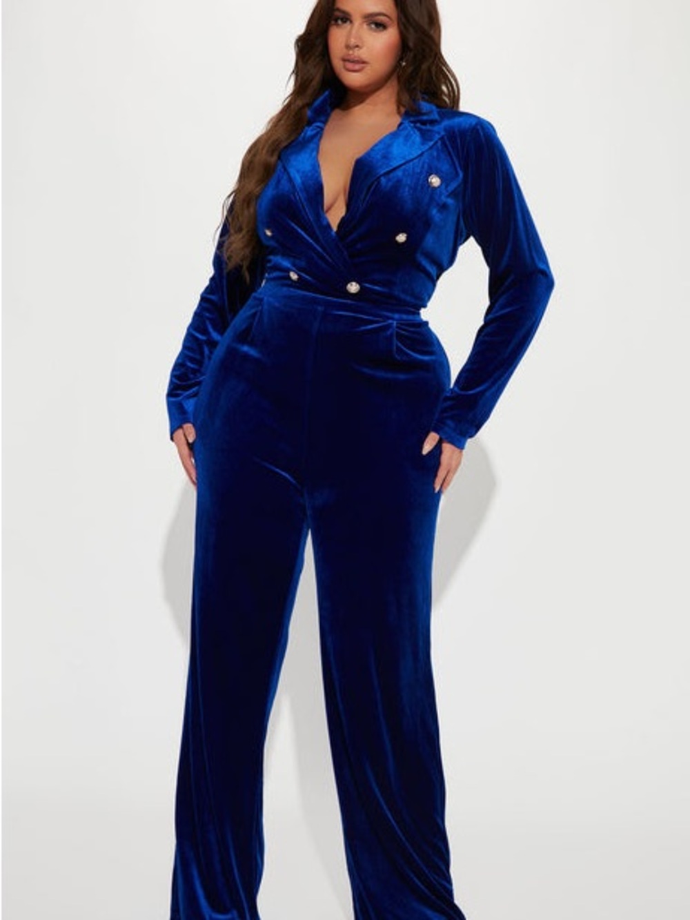 Fashion Nova Royal Blue Velvet Tuxedo Jumpsuit